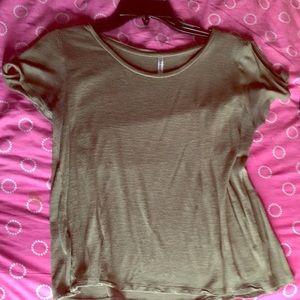 green shoulder slit shirt